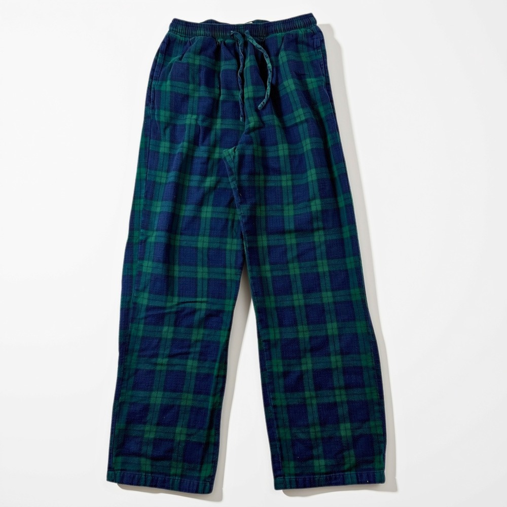 LL Bean Pajama Pants Mens S Green Blue Black Watch Plaid Flannel Loungewear